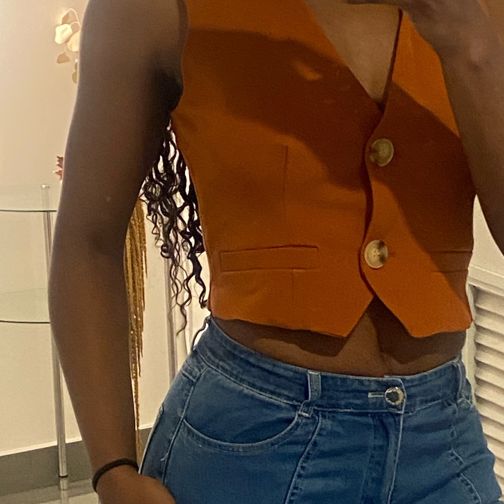 Missguided Orange Button-Up Crop Top